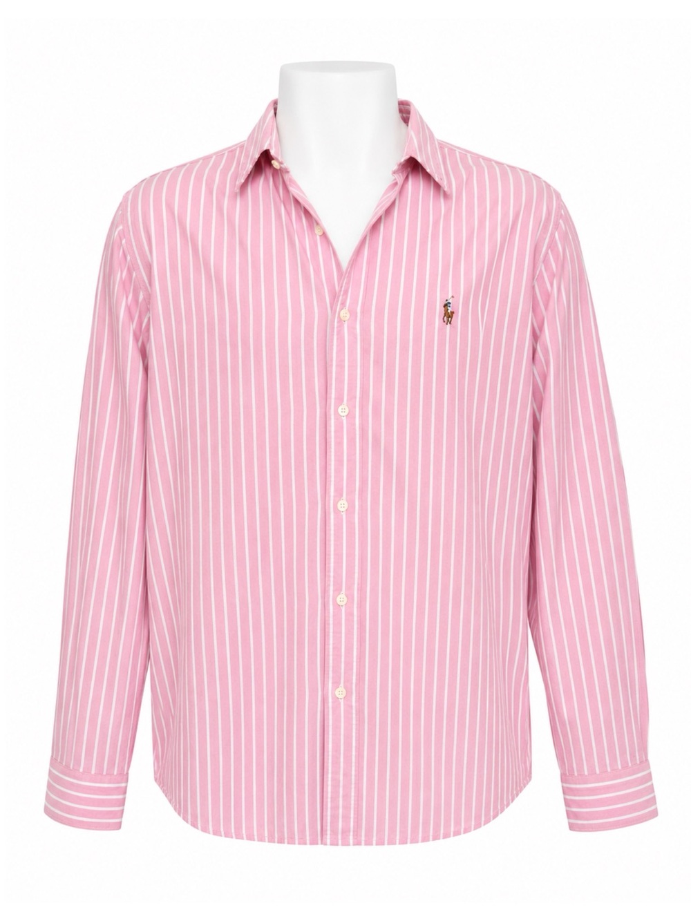 Size XXL Ralph Lauren Knit Oxford Pink White Stripe Long Sleeve Shirt